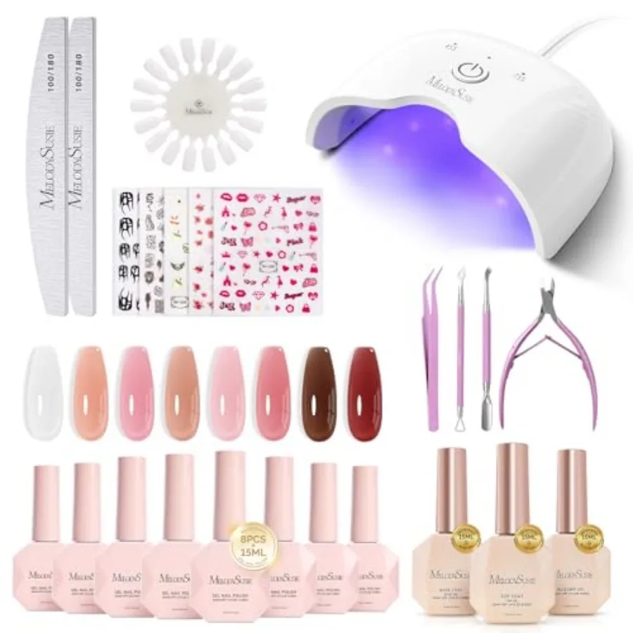 

Gel Nail Polish Kit with UV Light P-ART06F- Popular Color Jelly Gel with Builder and Baser andGlossy Top Coat Soak Off Includes