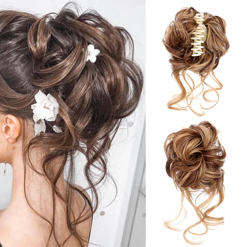 Moño de pelo desordenado de concubina para mujer, accesorios para el cabello, Scrunchie, cola falsa, rizado, agarre