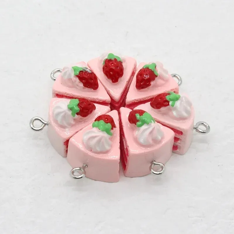 10pcs/Pack Simulation 3D Strawberry Layer Cake Resin Pendants Lovely Dessert Charms Handmade Supplies
