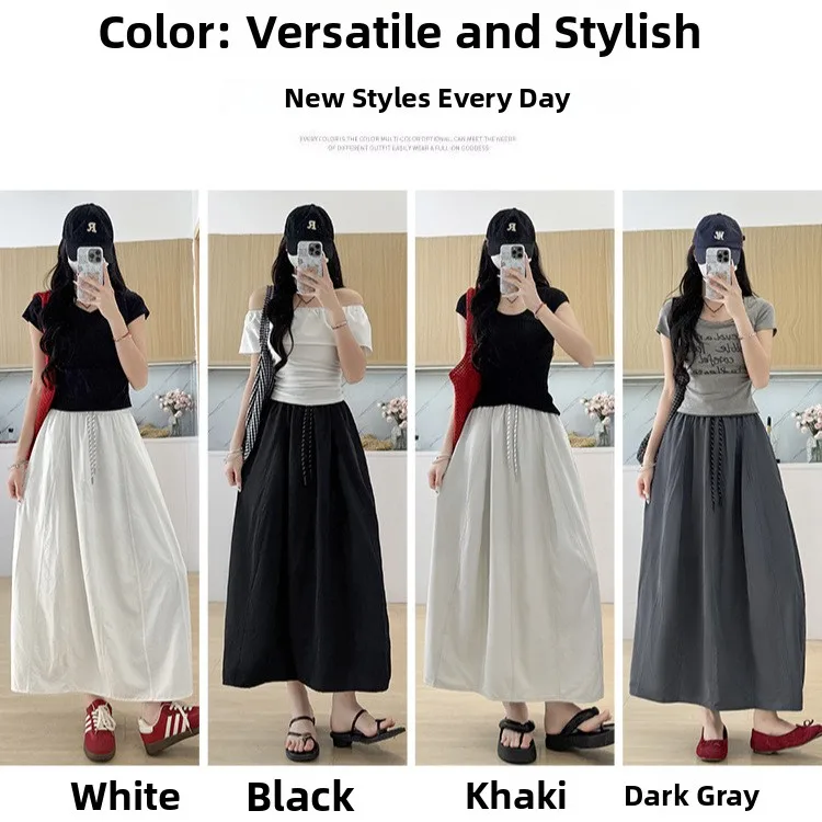 New Kaki Color Workwear Half Skirt Women Spring Autumn Thin High Waist A-Line Long Skirt Ice Silk Yamamoto Skirt Umbrella Skirt