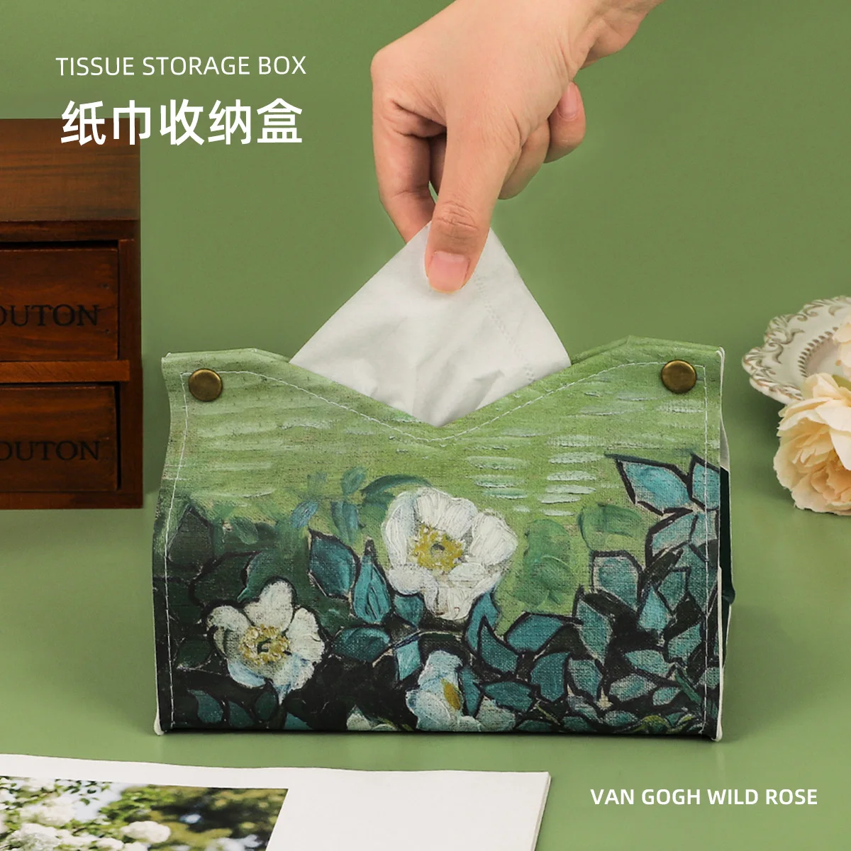 

Oil Painting Tissue Box Home Living Room Car Pumping Carton Light Luxury High-end Pumping Box Premium Leather Creative Napkin