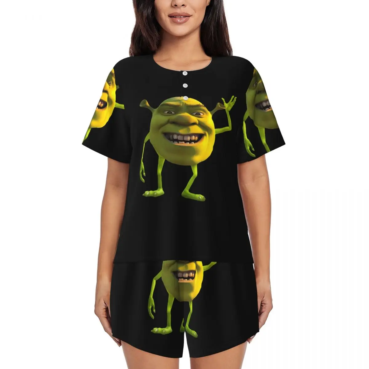 

Shrek Round Neck Short Sleeve Nightgowns for Sleeping Sleepshirts Women Soft Pajama Set Short Pants
