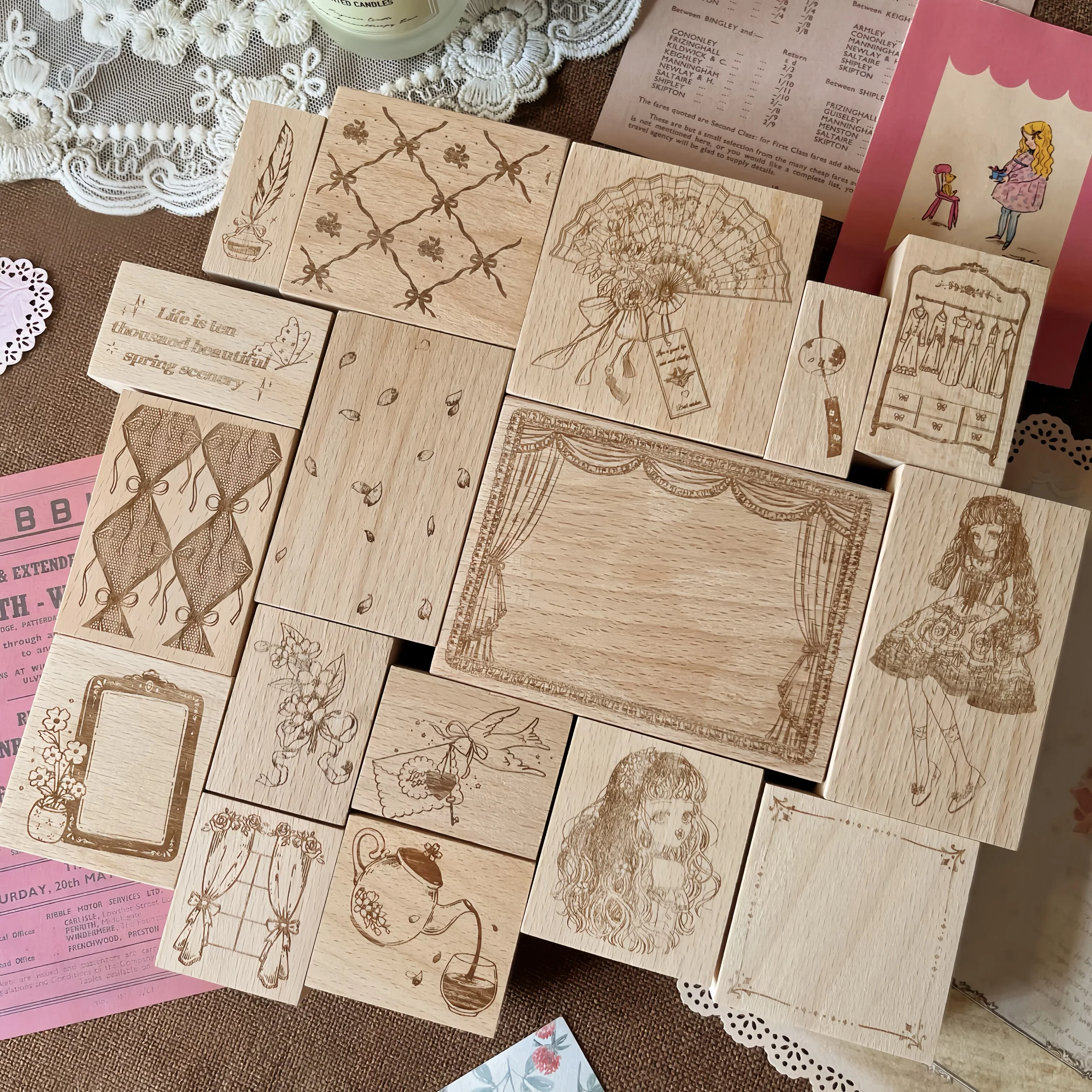 YGJ Kirschblüten-Temastempel aus Holz im Retro-Romantik-Rokoko-Stil für Handkontoerstellung – Detail 1