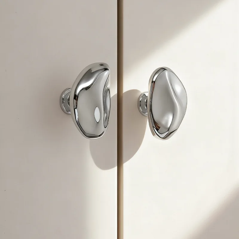 French Light Luxury Bright Silver Handle Modern Simple Wardrobe Door Drawer Cabinet Furniture Hardware AccessoriesDIYSingle Hole