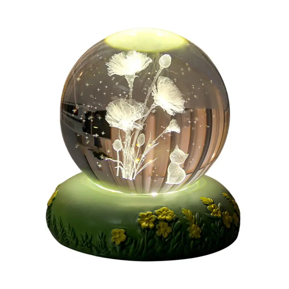 Fake Ball Decoration 3d Flower Ball Night Light with Rose Tulip Carnation Blue Bellflower Usb Powered Glass Lamp Base Glowing