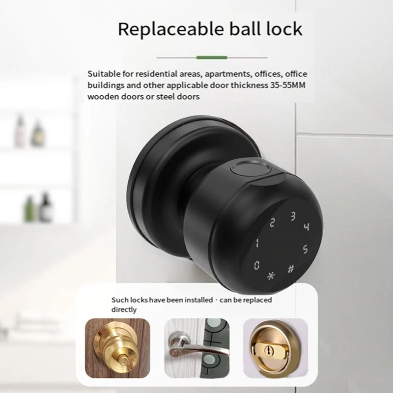 N11R- K02-Smart-Passwort-Lock-Fingerprint-Lock--Runde-Tür-Knöpfe-Rotation-Lock-Tuya-Metall-Tür-Knopf-Schloss-Für-Schlafzimmer-Badezimmer