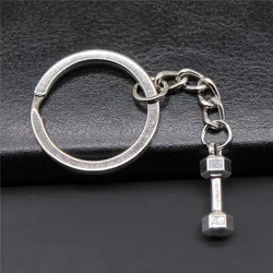 DIY Metal Keychain Holder Antique Silver Color 21x6x6mm Dumbbell Pendant Keyring Souvenirs Gift