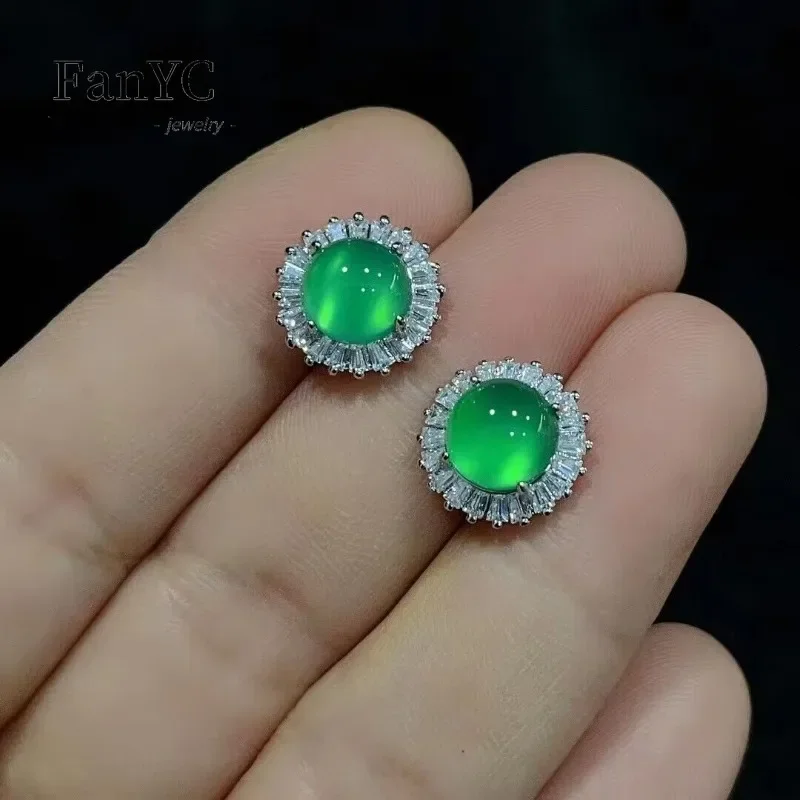 Natural 925 Silver Inlaid Green Agate Trapezoidal Diamond Earrings Pink and White Agate Full Diamond Jade Earrings for Women