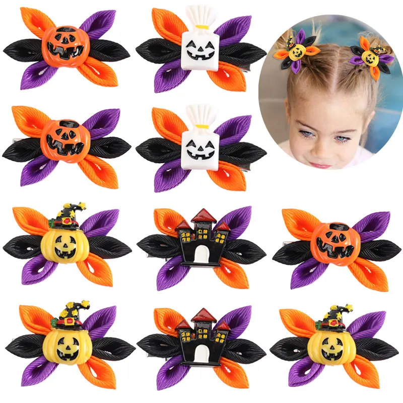 

2PCS Cute Witch Pumpkin Hairpin Barrettes Kids Ribbon Ghost Headwear Child Hair Accessories Halloween Hair Clips For Girls