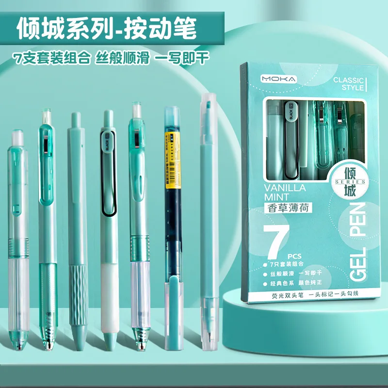 7pcs Kawaii Pens Quick-Drying Ink Japanese Stationery Pen Set Aesthetic Stationery School Supplies Ballpoint Pen Back To School