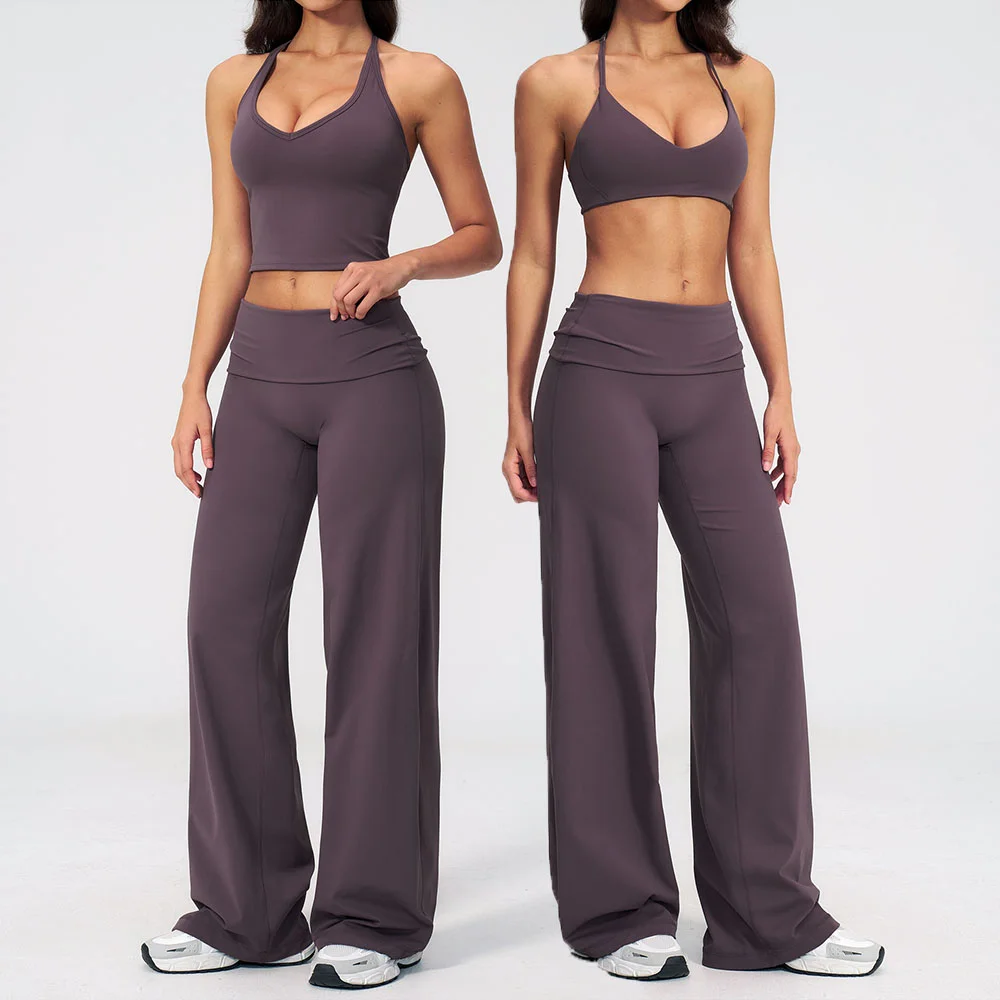 Two Piece Yoga Suit Women Yoga Clothes Beautiful Sexy Back Sports Tops High Waist Flared pants Female Fitness Set Sports Outfits