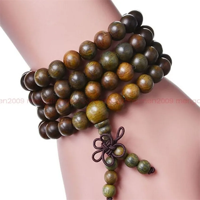 Sandalwood 108 Beads Man Bracelet Bodhi Trendy Cuff Handmade Mala Bangle Green Wear Natural Japa 8mm Prayer