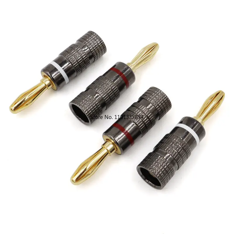 4pcs New Gun Metal BANANA PLUGS 24K Gold-plated 4MM Banana Connector with Screw Lock For Audio Jack Speaker Plugs White&Red