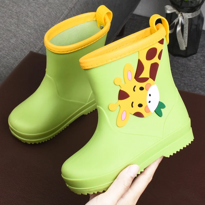 Child Waterproof Rain Boots Mid-calf Flat Cute Animal Pattern Soft Bottom Non-slip Rain Shoes Kid Students Mountain Hiking Boots