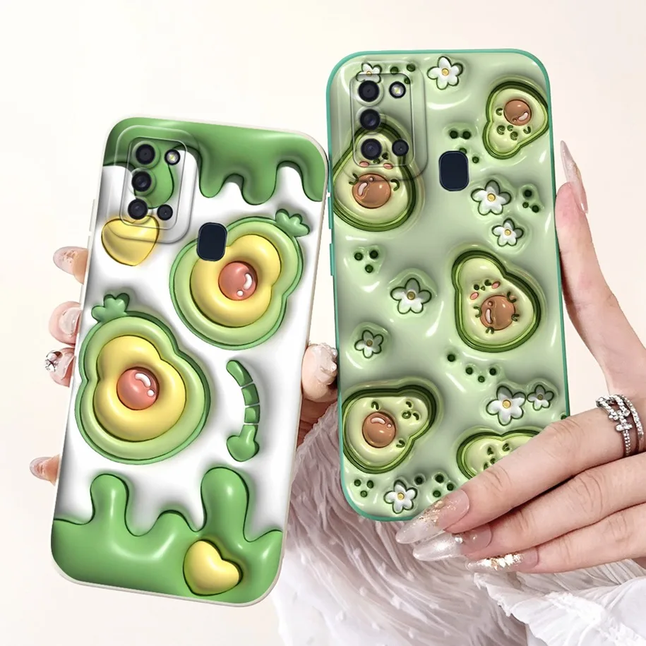 For Samsung Galaxy A21s Case A217 SM-A217F Camera Protection Phone Case Cute Avocado Soft Cover For Samsung A21s A 21s Protector