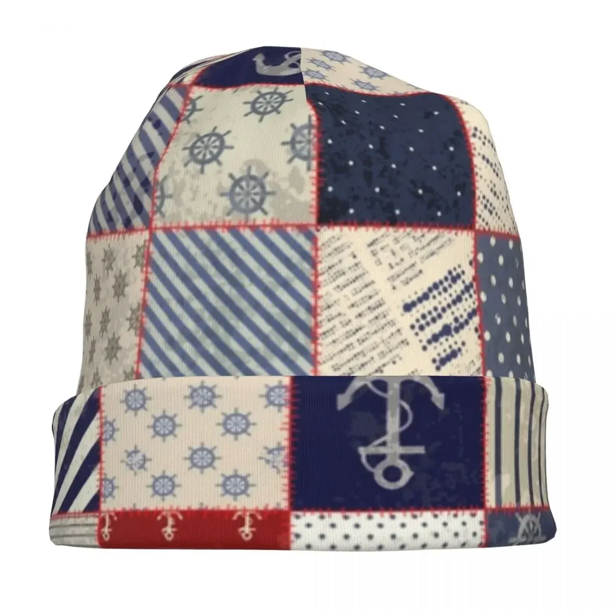 Patchwork In Nautical Style Skullies Beanies Hat Cool Unisex Street Caps Warm Dual-use Bonnet Knit Hat