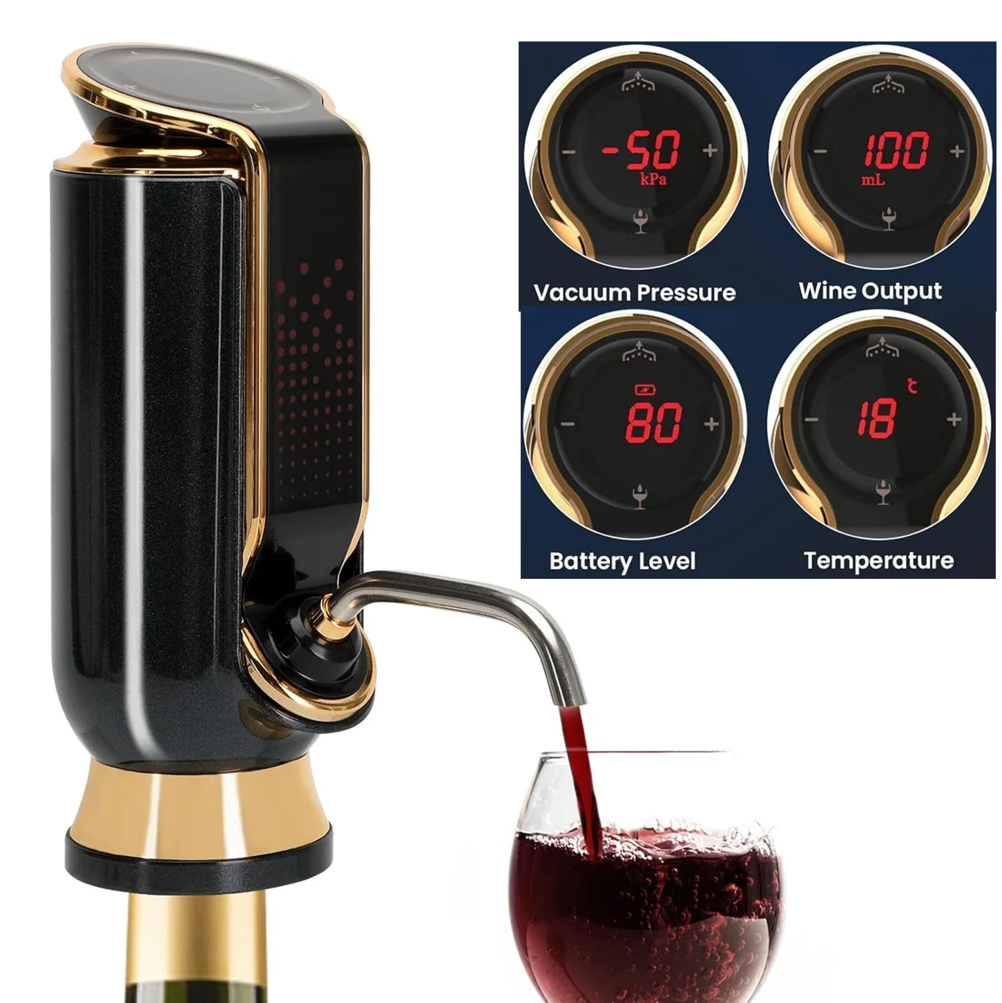 

Quick Whisky Wine Decanter Dispenser Electric Automatic Wine Aerator 10 Days Fresh-keeping Adjustable Output Pourer Rechargeable