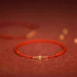 Chinese Style Handmade Copper Coin Red String Bracelet Women Adjustable Lucky Red Rope Bracelets Year of Fate Lovers Accessories