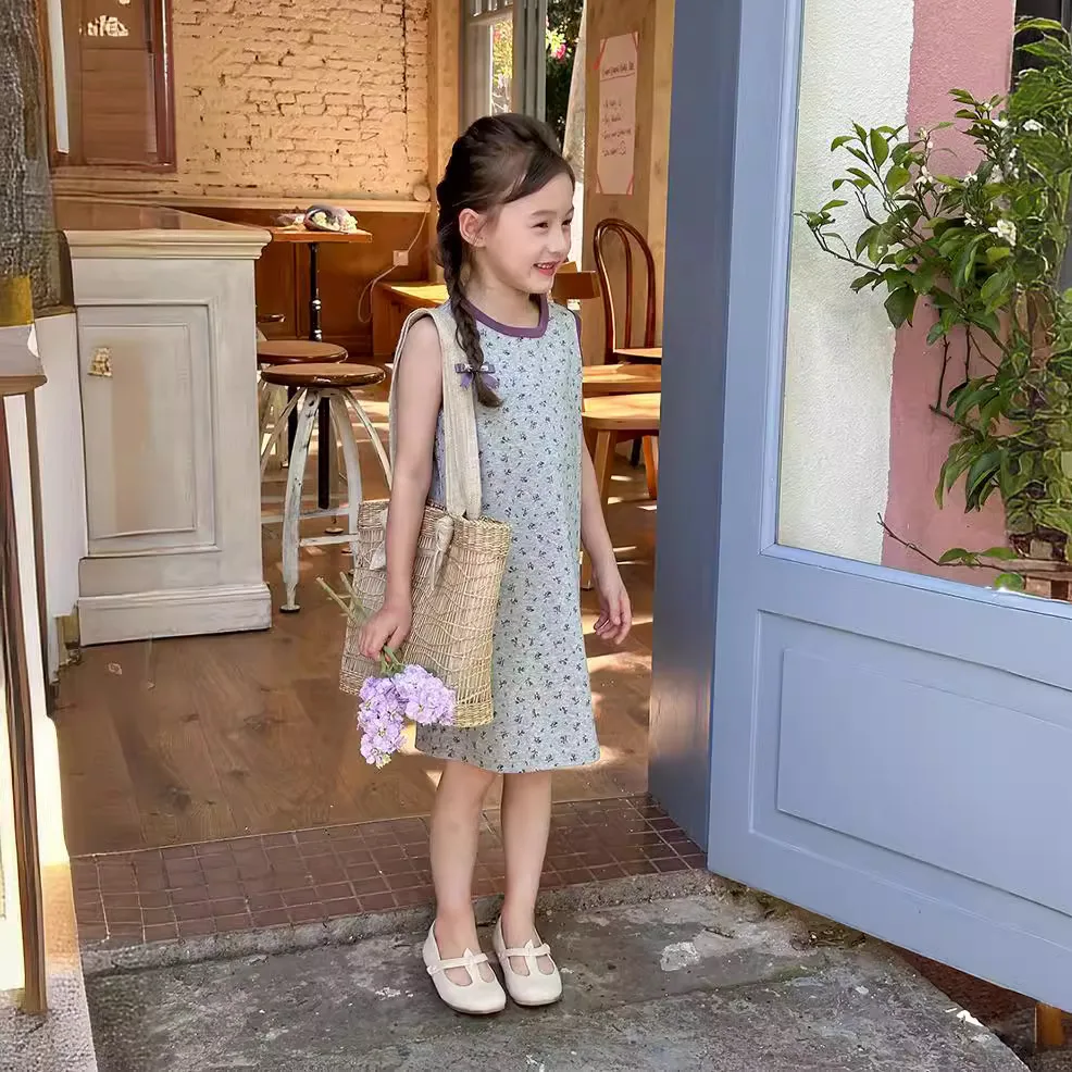 

Girls Skirt 2024 New Korean Floral Sundress Kids Western Style Comfortable Summer Dress Korean Simple Style Clothes Kid