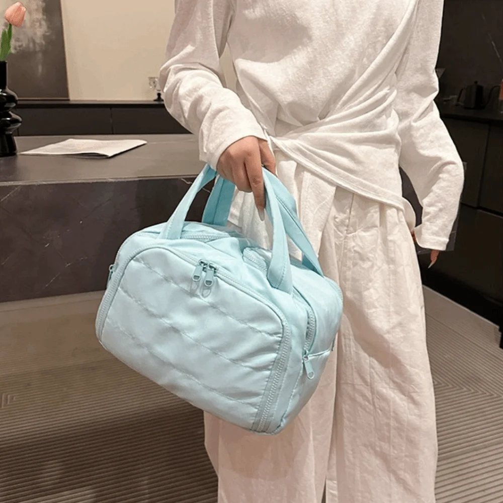 

Zipper Kawaii Solid Color Cosmetic Bag Anti-splash Water Cotton Portable Toiletry Bag Thickened Printed Make Up Pouch Bag Kids