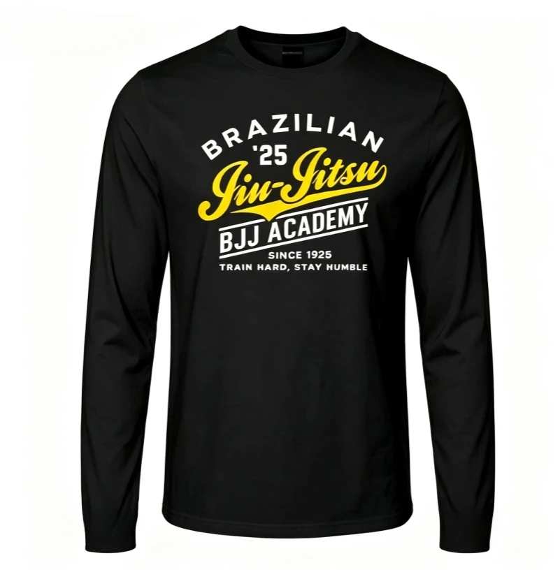 Brazilian Jiu Jitsu Pattern Long Sleeve T-shirt 3D Printed Retro Letter Printed Round Neck Casual Training Sports Daily Top