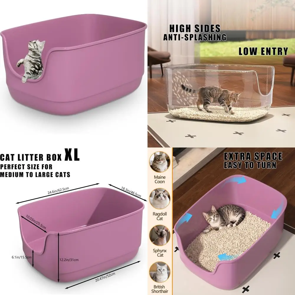 

Extra Large Jumbo Open Cat Litter Box High Sided Anti-Splashing for Multiple Cats, Ideal for Large Cats with High Walls