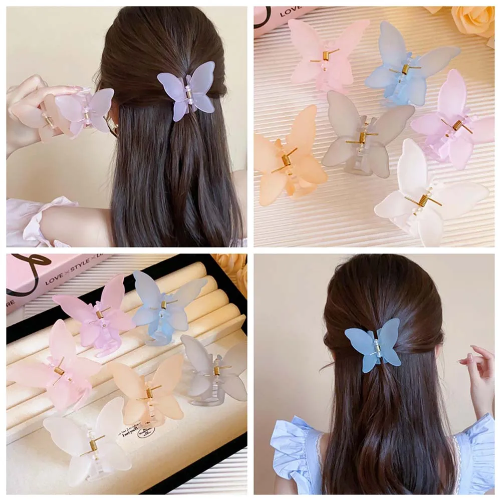 Akrylowa spinka do włosów Frosted Butterfly Hair Claw Banana Clip Animals Butterfly Hair Clip Grab Clip Candy Color Large Shark Clip Girls