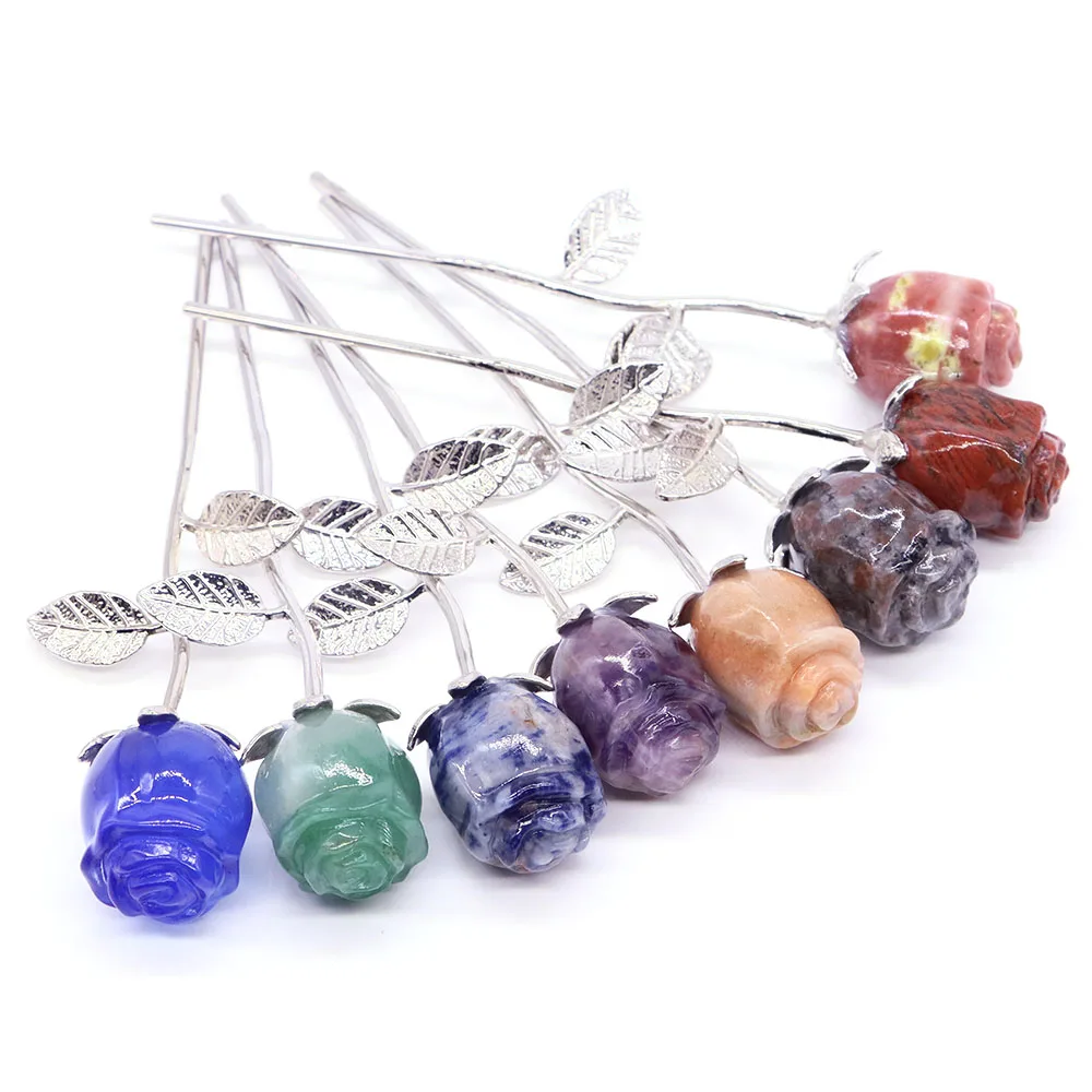 Crystal Rose Flower Natural Stone Amethyst Quartz Carved Gemstone Crafts For Valentine\'s Day Girlfriend Wedding Party Love Gifts