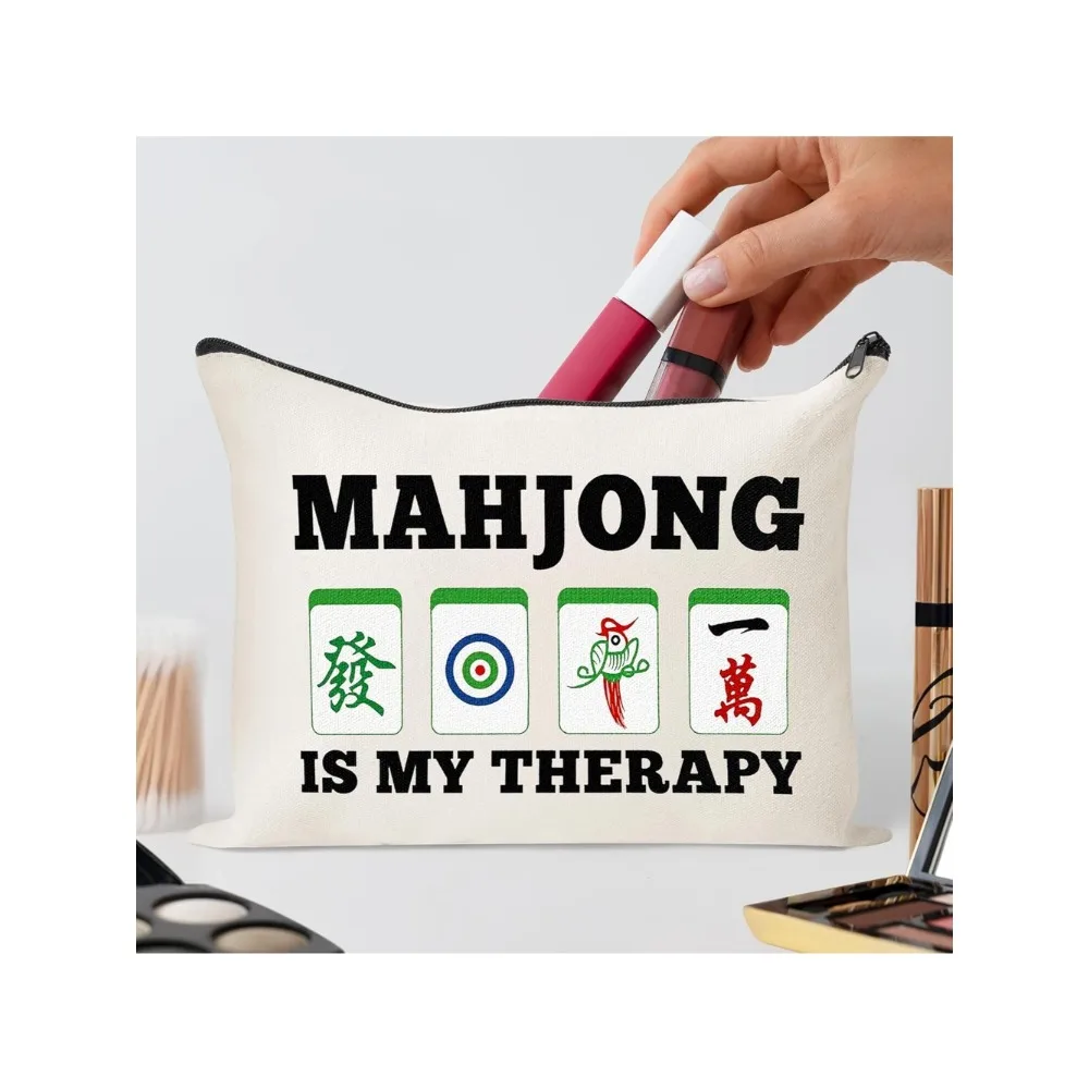 حقيبة مكياج جونغ المضحكة - 4 قطع من بلاط ماجونج لاكي هدايا السفر وأدوات الزينة وسحاب منظم حقيبة مستحضرات التجميل وحقيبة القلم والمحفظة