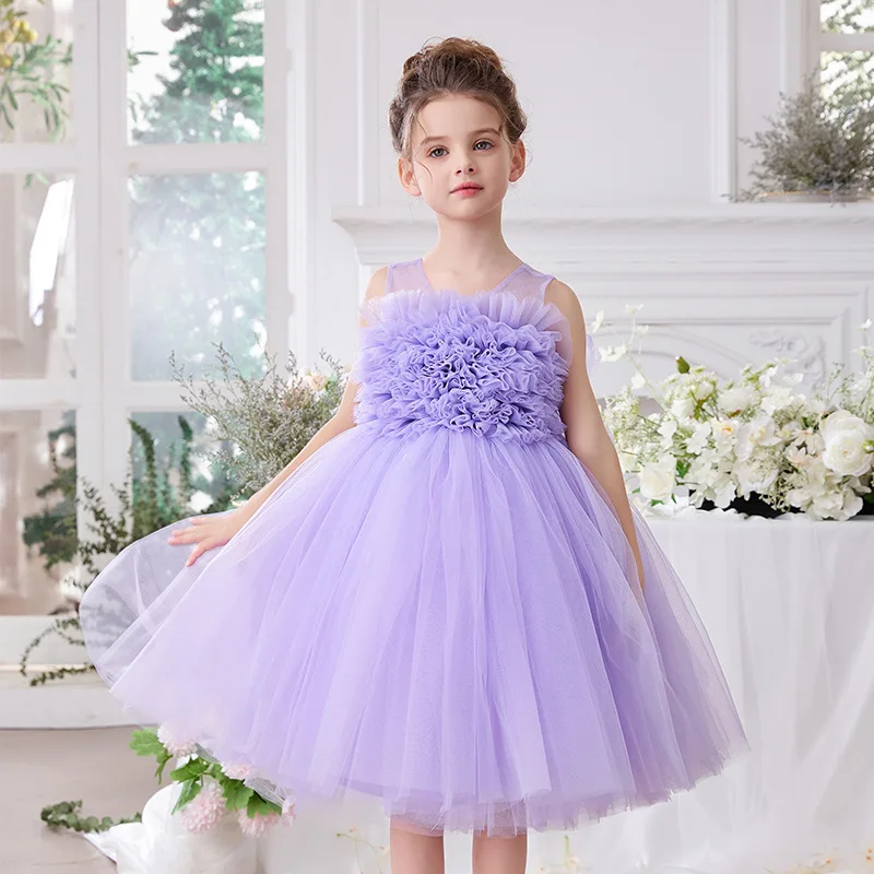 2025 saia inchada infantil, vestido de performance de palco de jardim de infância, vestido de princesa de aniversário de menina, vestido de banquete de casamento florido