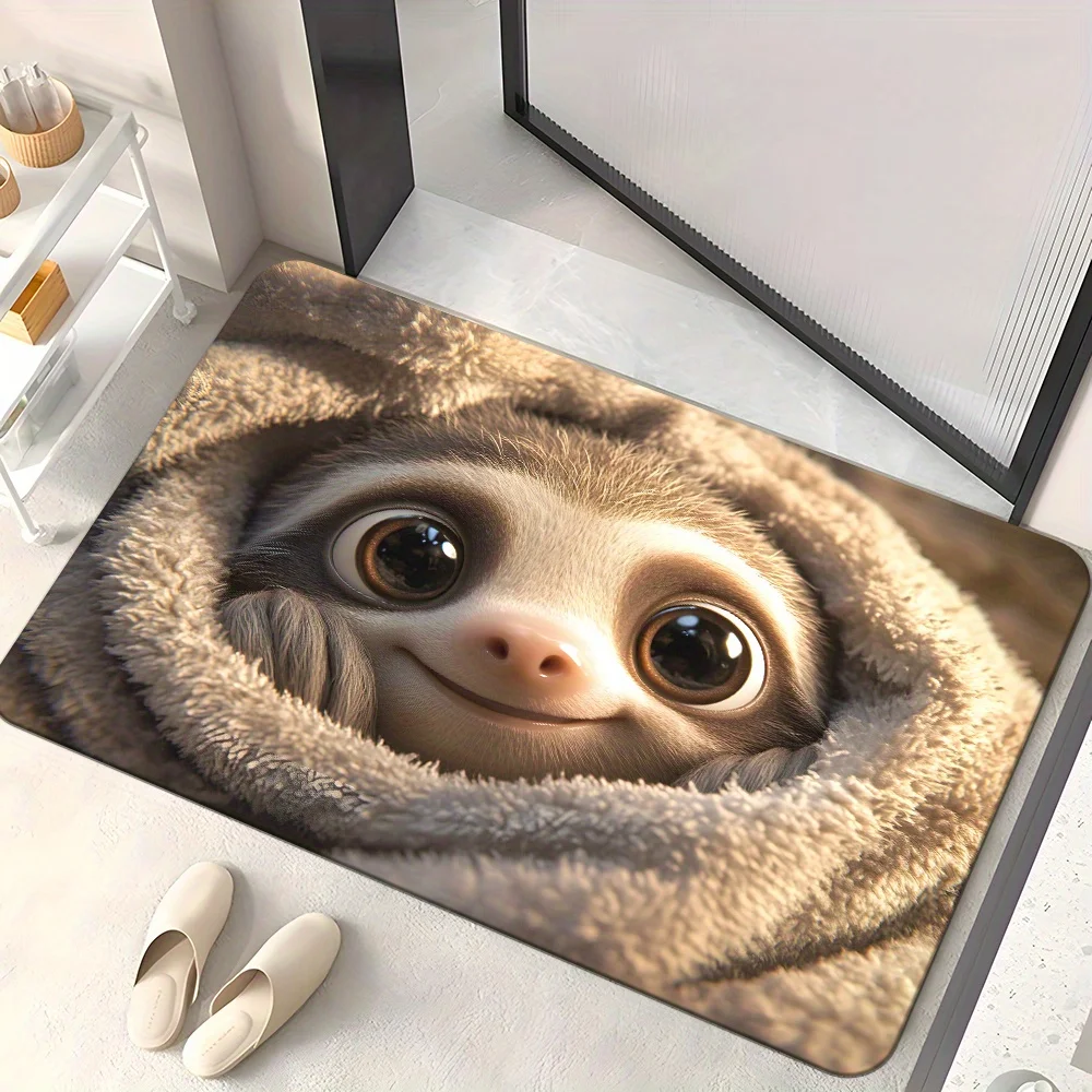 

Cute Sloth Pattern Polyester Doormat Washable Non Slip Water Absorbent Floor Mat for Bathroom Bedroom Living Room Camping Yoga P