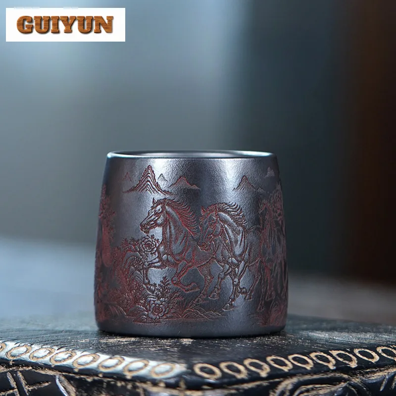125 مللي Yixing الأرجواني الطين التنين الحصان فنجان الشاي وعاء شاي أنيق الشاي زوج الشاي تذوق العطر كوب Jianzhan ماستر أكواب درينكوير #1