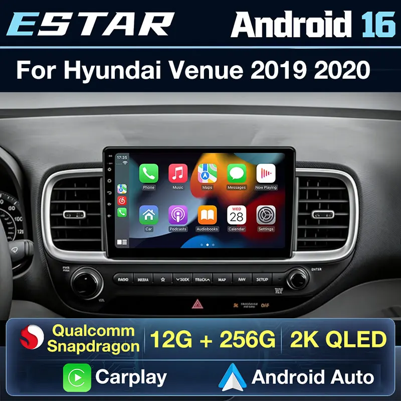Carplay sem fio Android 16 para Hyundai Venue 2019 - 2020 Estéreo WIFI QLED DSP BT GPS Câmera 360 Reprodutor de Vídeo 4G LTE Rádio Automotivo
