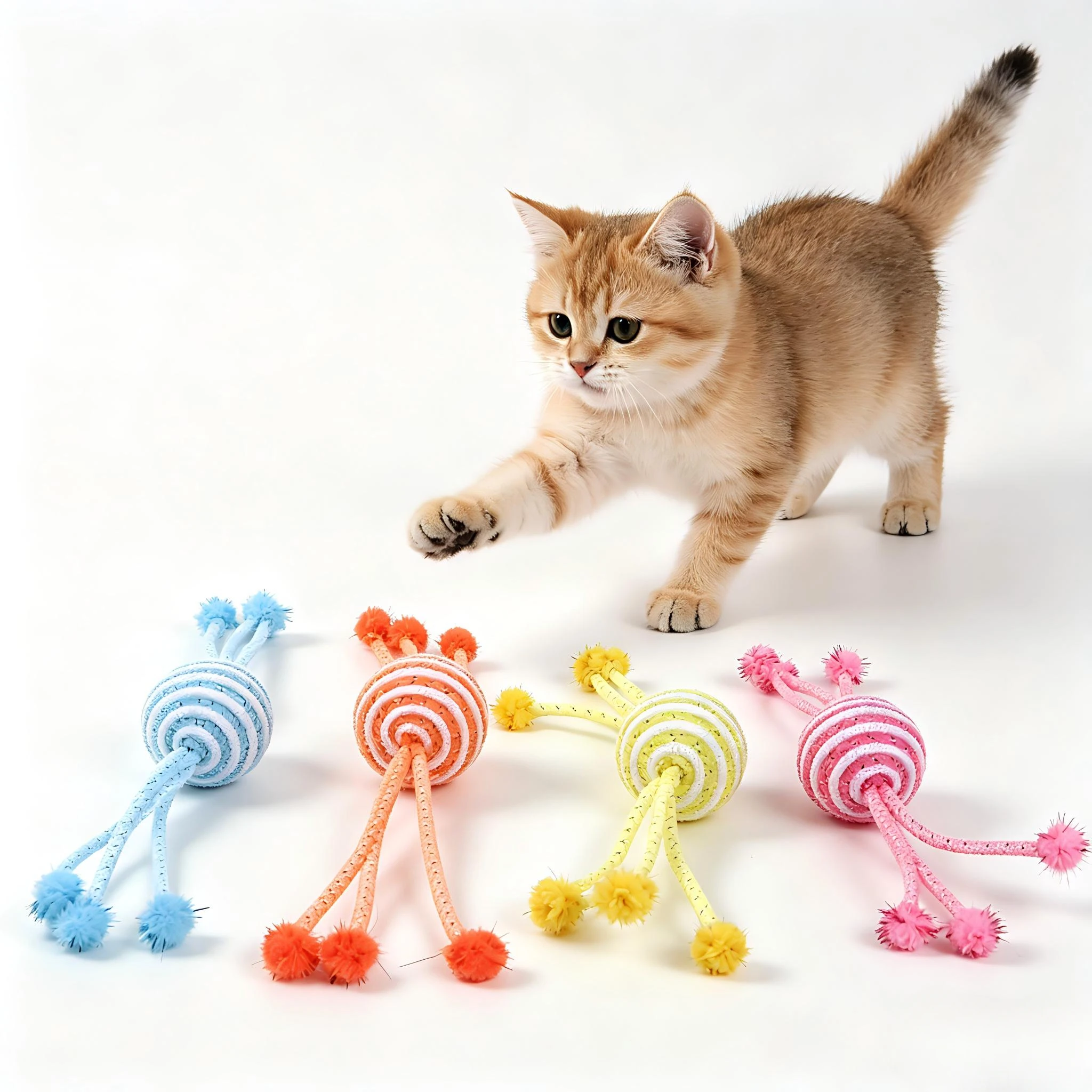 2 Pcs Soft Tube Rope Ball Cat Toys, Interactive Boredom Relief Pet Chew Toys For Kitten Puppy Self-Play With Macaron Colors