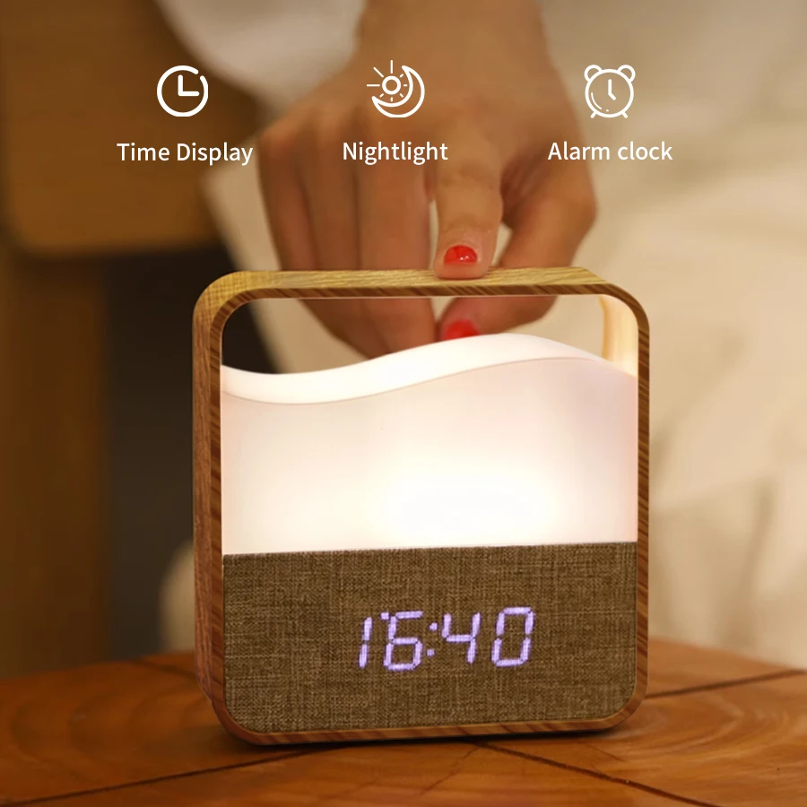 

Rechargeable Table Lamp with Alarm Clock Time Display Touch Wake Up Night Light Dimmable Warm White Bedside Lamps for Bedroom