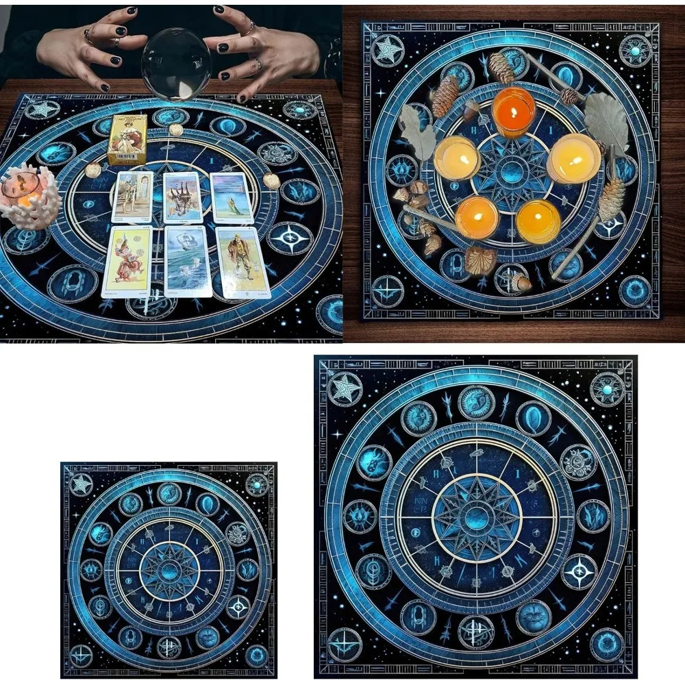 

Ткань для алтаря с изображением знаков зодиака и Таро, различные размеры, с принтом 12 созвездий, солнца, звезд, мистических рун, полиэстер, для гадания, оракулов, домашнего декора