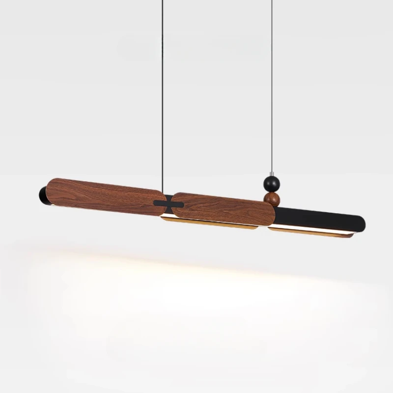 Medieval Style Pendant Light Home Restaurant Hanging Lamp Japanese Retro Walnut Pattern One-word Long Dining Table Chandelier