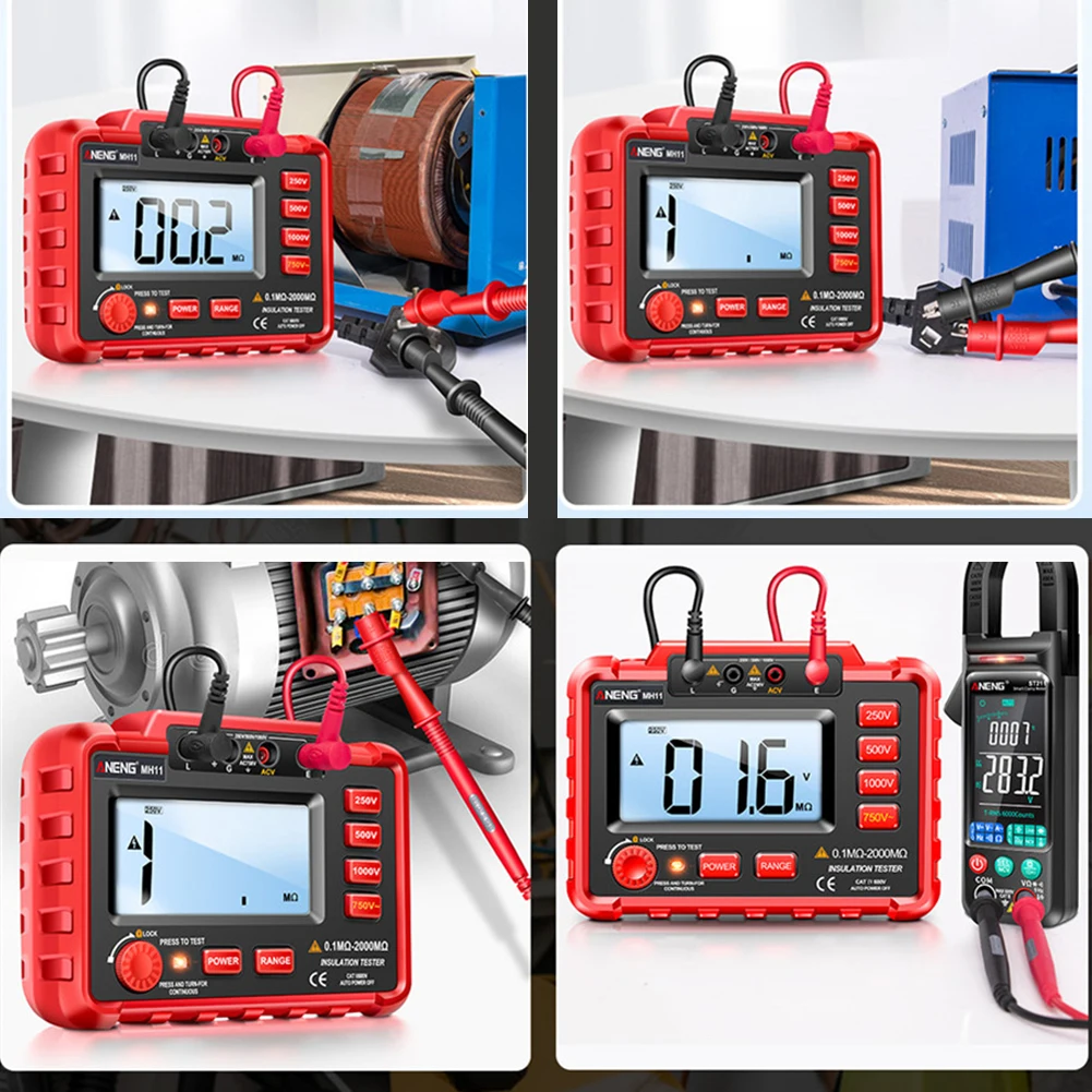 MH11 Digital Megohmmeter Isolamento Resistência Testadores, 2000 Counts Cable, medidores de alta tensão, Ohm Megohm Meter