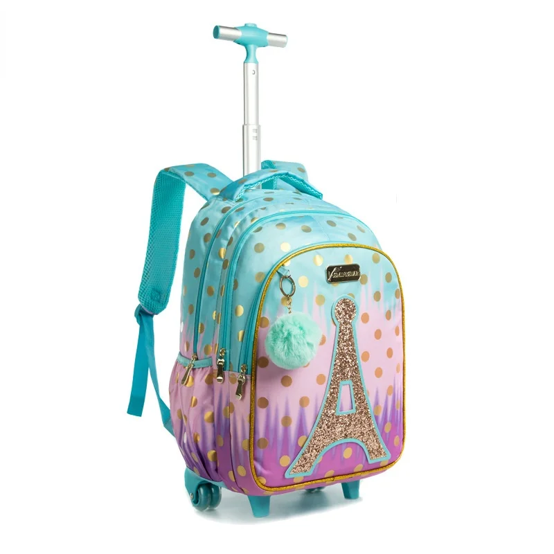 3 IN 1 School Children\'s Backpack with Wheels Kids Wheeled School Bag Teenagers Girls Canvas Backpack Travel Trolley Bags