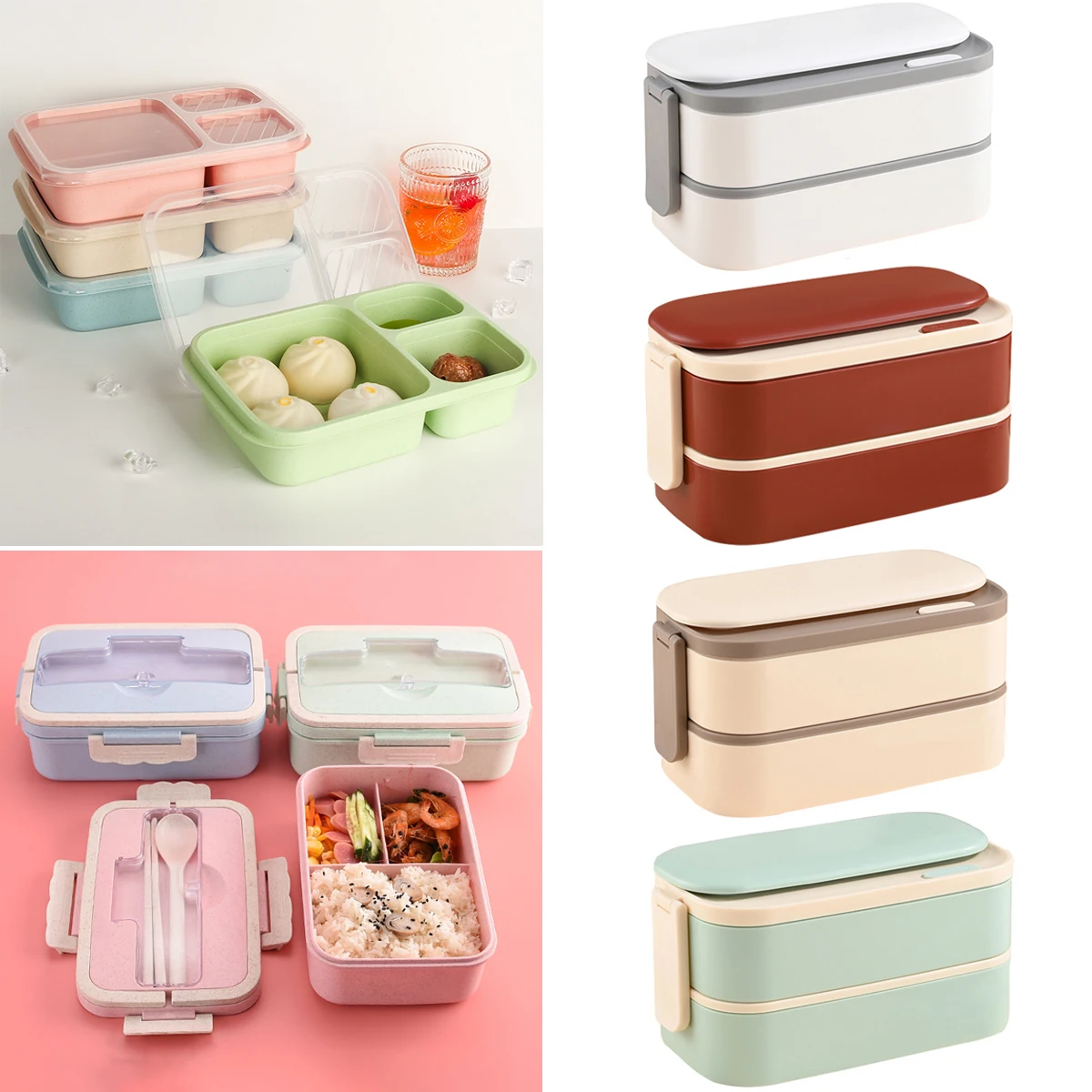 

Microwave Lunch Box Wheat Straw Dinnerware Food Storage Container Children Kids School Office Portable Bento Box Lunch Bag Therm