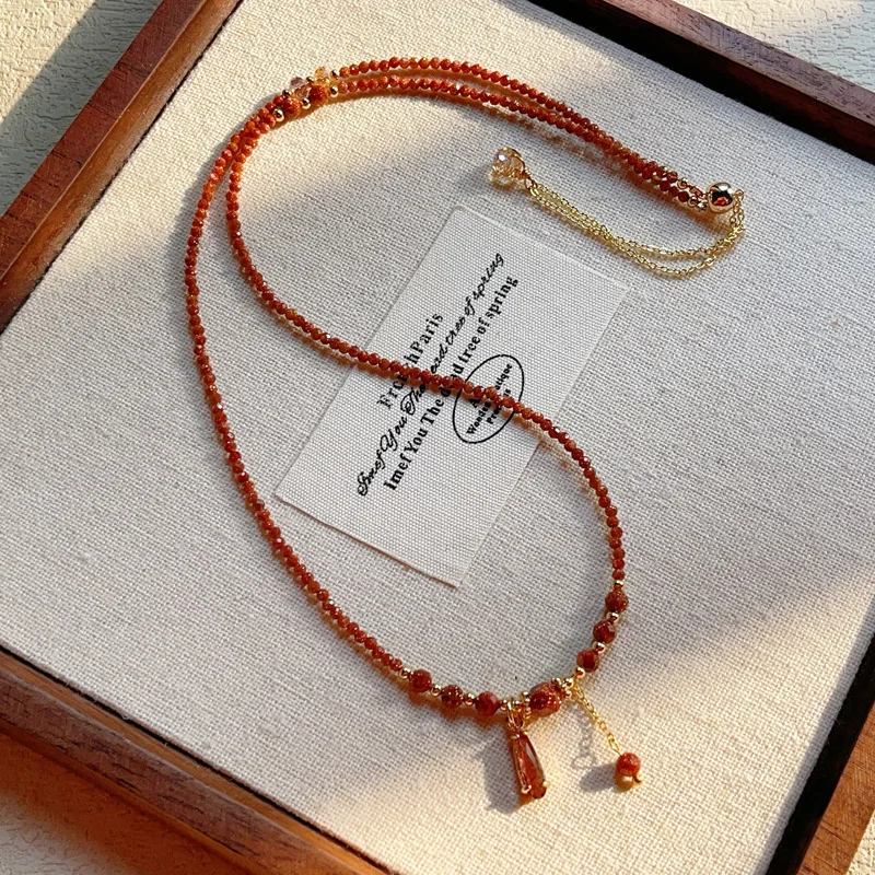 Pixiu Feng Shui Chinese Style 14k Gold-Cut Red Gold Sandstone Multilayer Three-Circle Bracelet Hand String Jewelry Lucky Wealth