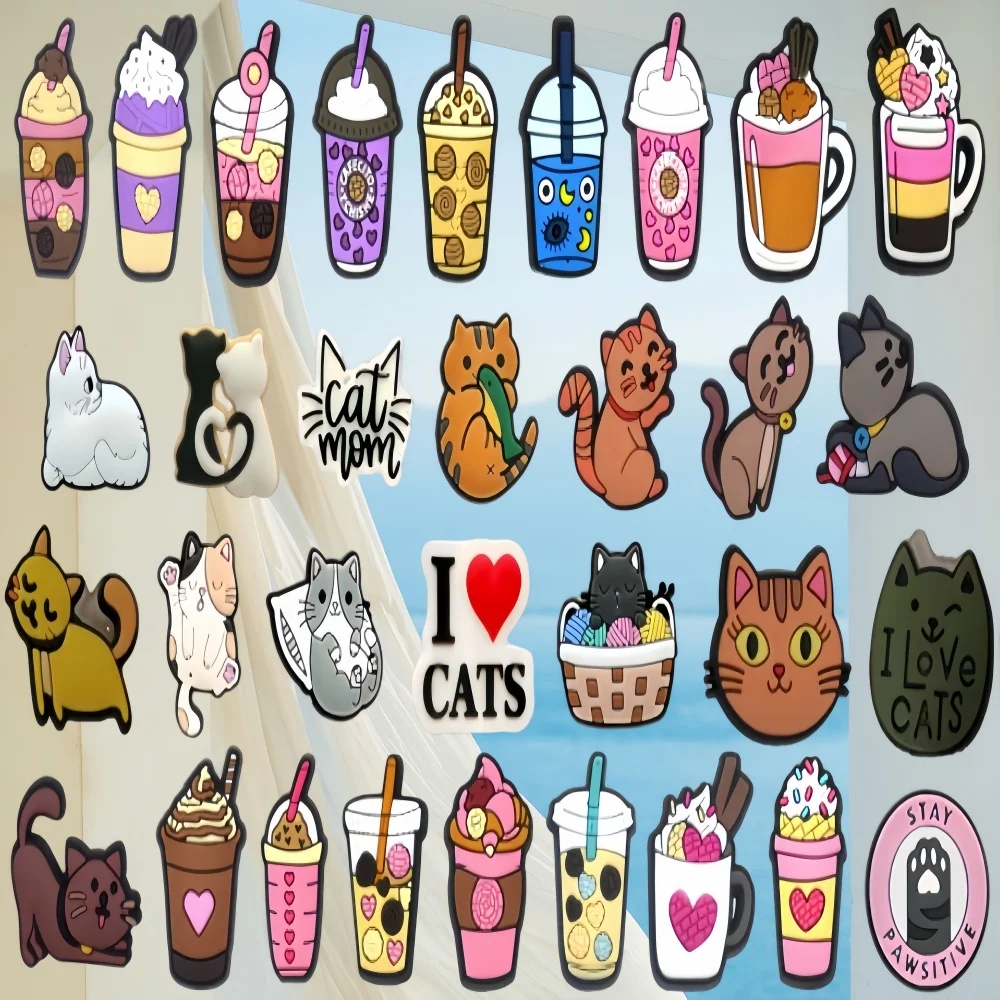 32Pcs Drink Shoe Charms Bottle Shoe Charms, Cute Animal Cat Pet Shoe Charms For Crocs Sandals Birthday Party Favors Gifts