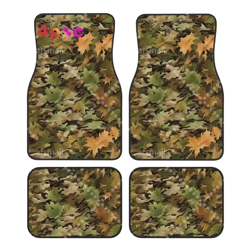 Autumn Forest Camouflage Car Floor Mats of 4 Pieces Crystal Velvet Rugs Hunters Camo Universal Car Front Rear Carpets Foot Mats