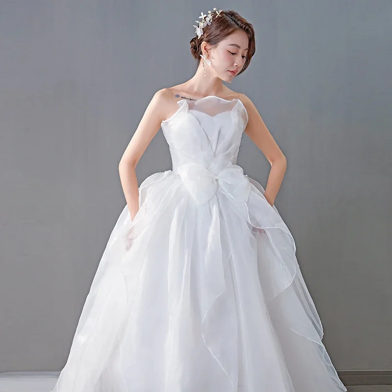 Customized Strapless Wedding Dress Ball Gowns Lace Up Plus Size Wedding Dresses Bride Trailing Dresses Vestidos De Novia
