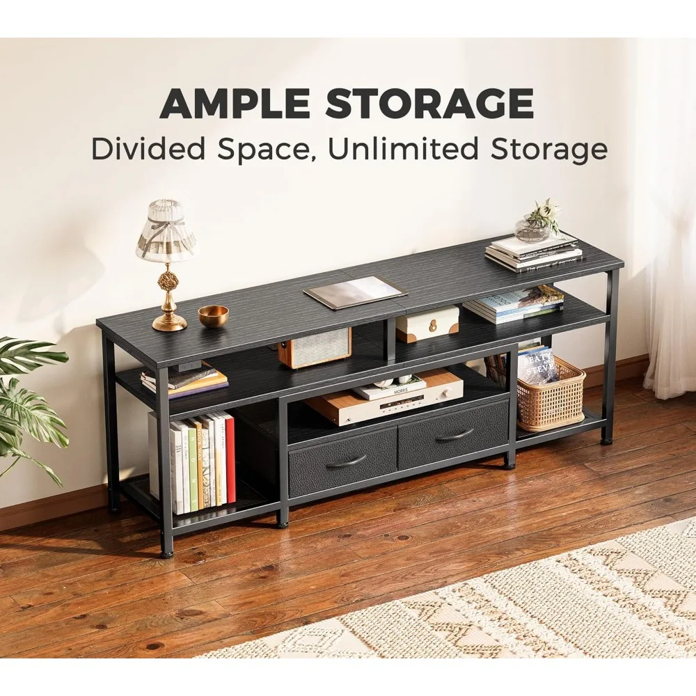 Stojak pod telewizor na telewizory 55-60 cali, centrum rozrywki z gniazdami zasilania i oświetleniem LED, konsola pod telewizor 54-calowy do salonu, M