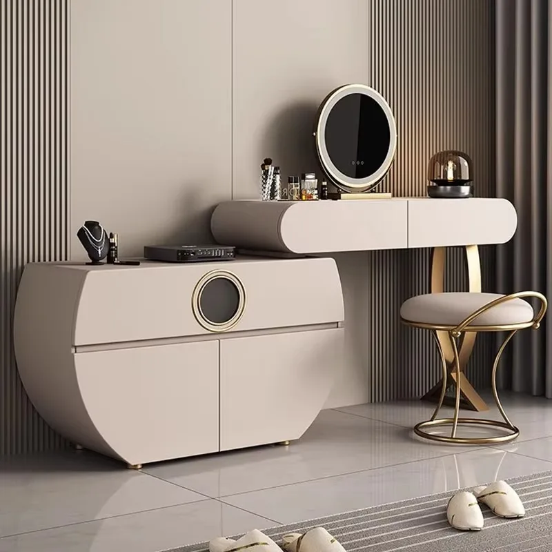 

Beige European Vanity Table Storage Organiser Beauty Modern Luxury Makeup Table Space Saving Tocador Mueble Furniture For Home