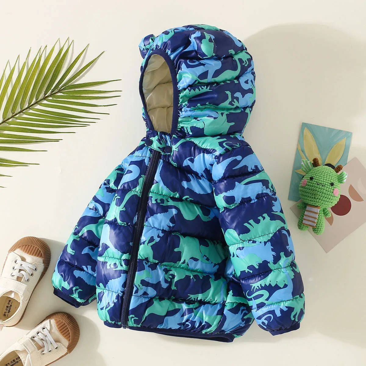 Toddler Boy Dinosaur Pattern Hooded Cotton-padded Jacket