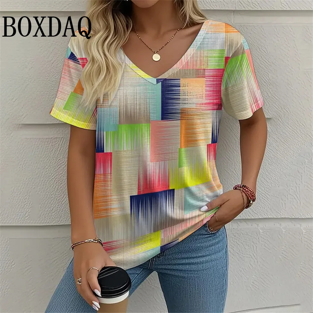 Plus Size Plaid Print Summer T-Shirt - usage example