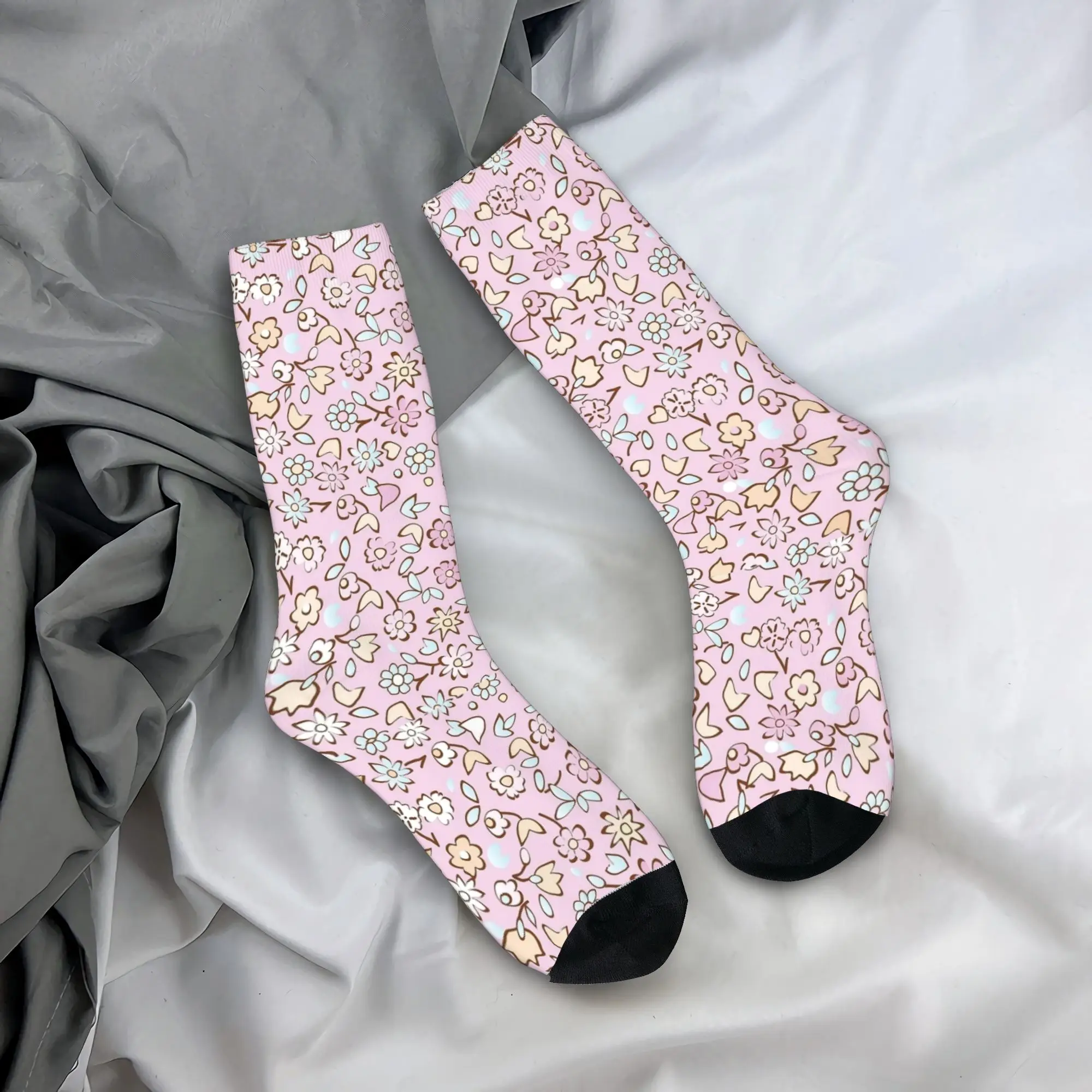Simple Flowers Pattern Stockings Couple  Socks Soft Casual Socks Autumn Running Non Slip Printed Socks Birthday Present