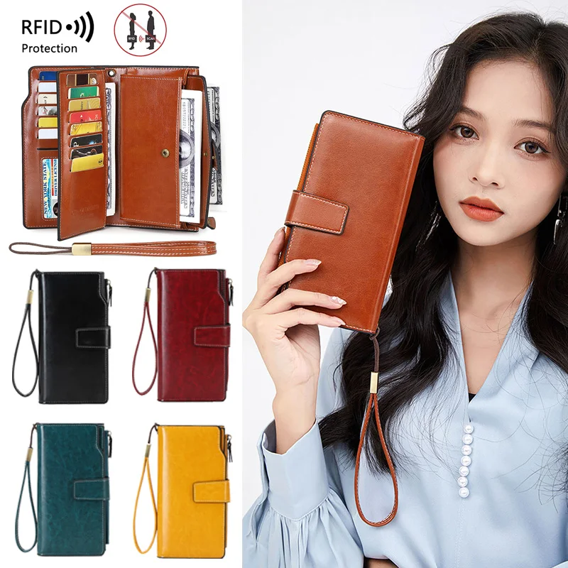 Women Long Wallet PU Leather Theftproof Swipe Protection Women's Handbags Luxury Design Card Holders Phone Coin Storage Wallets